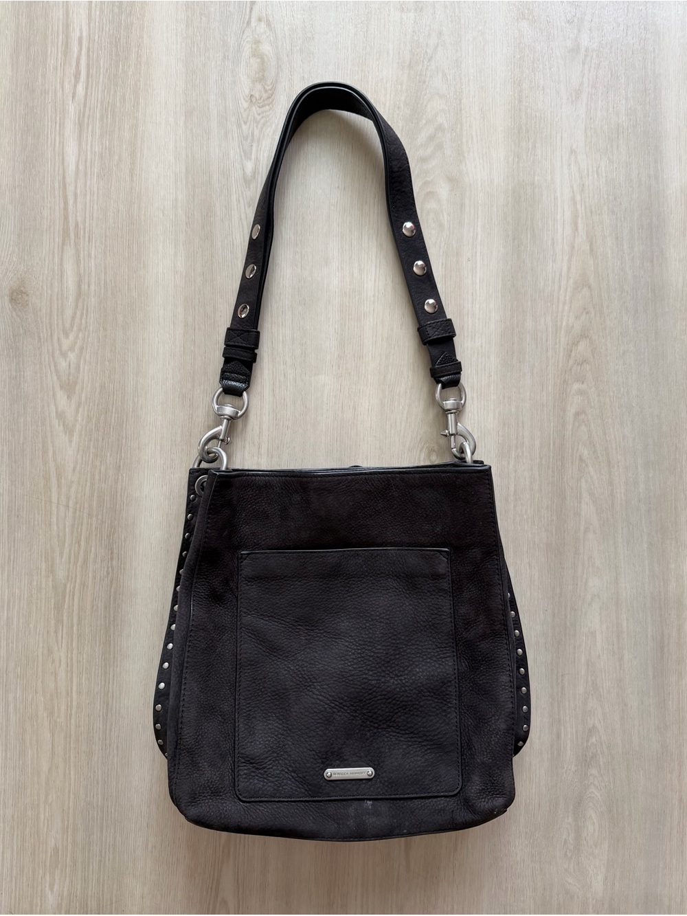 Rebecca Minkoff Darren Small Leather Shoulder Bag Black Silver